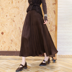 批发实拍法式小众设计感重工手工压褶丝绒百褶裙女秋冬 <b class='q'>高腰</b>大摆A字裙