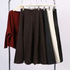 批发实拍百搭重工烫钻亮片8片拼接醋酸羊毛半身裙女 高腰加绒中长裙