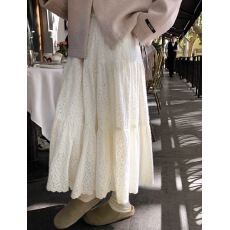 批发实拍法式小众气质感拼接<b class='q'>蕾丝</b>磨毛加绒半身裙女秋冬大摆麦穗蛋糕裙