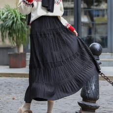 批发实拍重工手工压褶菠萝格<b class='q'>半身裙</b>女 高腰显瘦拼接多层蛋糕百褶<b class='q'>裙</b>