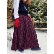 批发韩<b class='q'>范</b>简约百搭超大摆格子半身裙女秋冬 高腰显瘦压褶长裙
