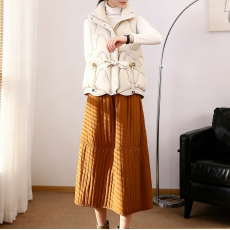 批发实拍韩系设计感夹棉花苞裙女秋冬 高腰显瘦格子拼接A字裙中长款