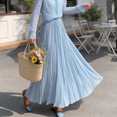 批发实拍法式小众设计感重工玉米手工压褶雪纺烫钻<b class='q'>半身裙</b>女春夏长裙