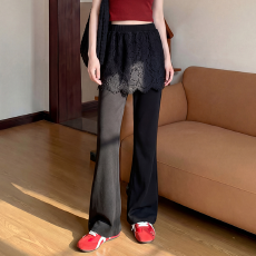 批发实拍法式小众设计感显瘦蕾丝屁帘喇叭裤女<b class='q'>春</b>夏