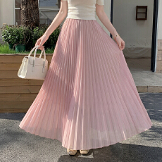 批发实拍简约<b class='q'>百搭</b>超大摆高质感雪纺珠百褶裙裙女夏高腰飘逸半身裙长裙