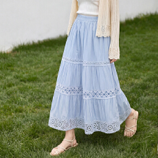 批发实拍简约百搭垂感浪漫拼接镂空蕾丝A字半身裙中长款