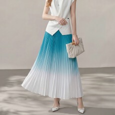 批发实拍欧美气质简约百搭经典渐变扎染百褶<b class='q'>裙</b>加长款<b class='q'>半身裙</b>1米长