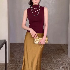 批发实拍简约百搭慕斯羊绒半高领无袖T恤女秋 修身显瘦软糯T恤<b class='q'>打底衫</b>