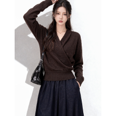 批发实拍法式小众设计感蝙蝠<b class='q'>长袖</b>6羊毛针织衫女秋冬 气质通勤上衣