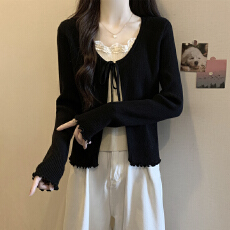 批发实拍 大码女装胖mm<b class='q'>春</b>装新款设计感假两件木耳边小香风别致上衣潮