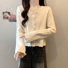 批发实拍胖mm<b class='q'>春</b>装大码女装新款显瘦毛衣木耳边开衫针织衫宽松软糯上衣