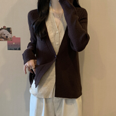 批发实拍 胖mm春装大码女装毛衣显瘦假两件针织衫开衫韩版设计感上衣