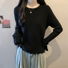 批发实拍 <b class='q'>胖妹妹</b>秋装<b class='q'>大码</b>女装毛衣圆领设计感针织衫显瘦减龄打底上衣