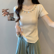 批发实拍 胖妹妹夏装<b class='q'>大码</b>女装新款波西米亚短袖T恤飘带设计不规则上衣