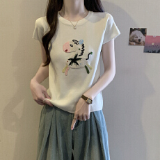 批发实拍 大码女装夏装胖mm短袖T恤圆领小马图案正肩显瘦洋气小衫上衣