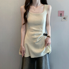 批发实拍胖mm夏装大码女装法式设计感无袖背心显瘦方领吊带裙上衣减龄