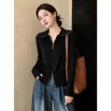 批发实拍 胖mm早秋装大码女装正肩设计感针织衫显瘦开衫小外套上衣潮
