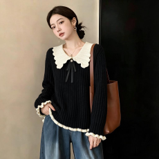 批发实拍 胖妹妹大码女装<b class='q'>秋</b>冬装娃娃领加厚毛衣显瘦宽松针织衫上衣潮