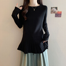 批发实拍<b class='q'>大码</b><b class='q'>女装</b>微胖mm春秋装遮肉显瘦毛衣不规则裙摆打底衫针织上衣