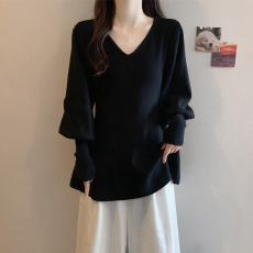 批发实拍 胖mm秋装大码女装V领毛衣针织<b class='q'>打底</b>衫温柔风高级气质内搭<b class='q'>上衣</b>