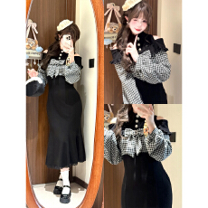 批发法式富家千金高级感黑色<b class='q'>连衣裙</b>子女秋冬2025新款修身收腰包臀长裙