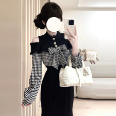 批发法式富家千金高级感黑色<b class='q'>连衣裙</b>子女秋冬2025新款修身收腰包臀长裙