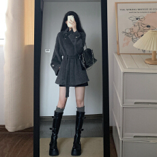 批发韩系高级感灰色毛呢厚外套<b class='q'>女</b>装秋冬季2025新款巨好看收腰呢子大衣