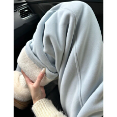 批发蓝色美式运动抽绳卫裤2025新款秋冬季宽松坠感直筒阔腿休闲<b class='q'>裤子</b>女