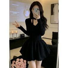 批发法式赫本风<b class='q'>黑色</b>连衣裙子女冬2026新款高级感气质内搭打底早春短裙