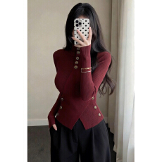 2026秋冬新款过年新年穿搭红色高领打底针织衫女气质收腰内搭上衣