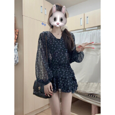 批发法式高级感黑色碎花连衣裙子女早春季2026新款小个子气质收腰短裙