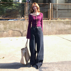 批发法式紫色毛衣女早<b class='q'>春</b>季内搭打底衫2026新款慵懒高级感修身针织上衣