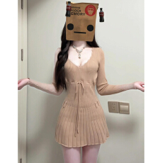 批发韩系纯欲针织<b class='q'>长袖</b>连衣<b class='q'>裙</b>女2025新款秋冬气质收腰打底内搭a字短<b class='q'>裙</b>