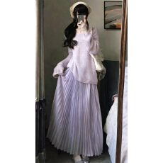 批发韩系穿搭气质紫色连衣裙子女<b class='q'>春</b>2026新款今年流行爆款毛衣半裙套装