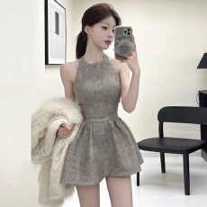 批发法式富家千金高级感<b class='q'>背心</b>连衣裙子女2026新款早春小个子收腰蓬蓬裙