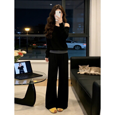 批发巨好看的黑色长袖<b class='q'>卫衣</b><b class='q'>连衣裙</b>子女2025年新款早秋韩系穿搭一整套装