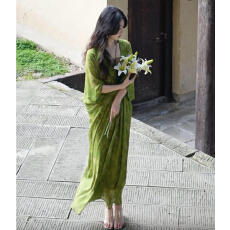 早春2026新款新中式绿色连衣裙子女夏季巨好看清冷感国风长裙套装