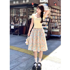 批发法式漂亮小套装娃娃领<b class='q'>连衣裙</b>子女2026早春短袖上衣碎花半身裙套装