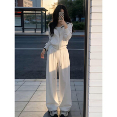 批发韩系巨好看穿搭一整套早春2026新款白色卫衣上衣女阔腿裤休闲套装