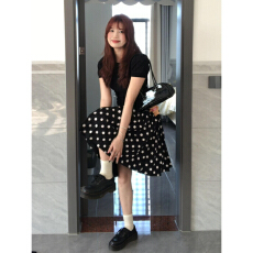 批发韩系复古黑色波点<b class='q'>连衣裙</b>子女2026新款早春季高知穿搭<b class='q'>百褶</b>裙一整套