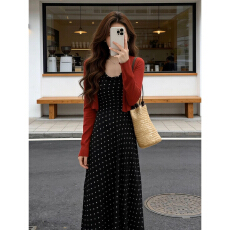 批发法式<b class='q'>复古</b>波点连衣裙女早春2026新款巨好看穿搭一整套长裙两件套装