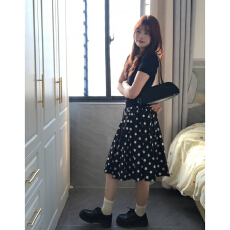 批发韩系复古黑色波点<b class='q'>连衣裙</b>子女2026新款早春季高知穿搭<b class='q'>百褶</b>裙一整套