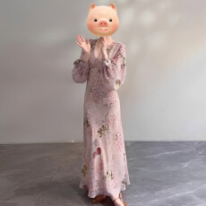 批发法式气质粉色<b class='q'>长袖</b>碎花<b class='q'>连衣</b>裙子女早春季2026新款漂亮收腰显瘦<b class='q'>长裙</b>