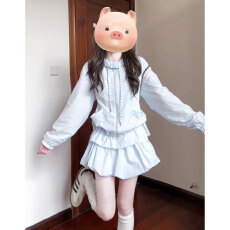 批发早春季蓝色甜美法式连衣裙子女夏2026新款小个子花苞短裙一整套装