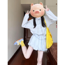 批发早春季蓝色甜美法式连衣裙子女夏2026新款小个子花苞短裙一整套装