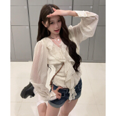 批发白色波点收腰<b class='q'>衬衫</b>女2026新款法式<b class='q'>衬衣</b>独特漂亮设计感小众<b class='q'>长袖</b>上衣