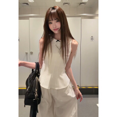 批发白色娃娃领无袖背心t恤女2026新款夏季法式气质短款收腰显瘦上衣