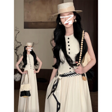 批发法式气质无袖背心连衣裙子女夏季2026<b class='q'>新款</b>海边度假高级感收腰长裙