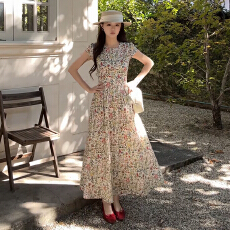 批发初夏法式短袖碎花连衣裙子女夏季2026<b class='q'>新款</b>高级感收腰显瘦气质长裙