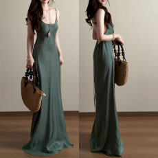 批发早春季法式漂亮绿色吊带露背连衣裙子女装夏2026新款穿搭长裙套装